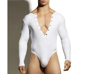 Body triangle décontracté pour homme - Barboteuse respirante - Col en V - Manches longues - Convient pour une utilisation en toute année (S blanc)