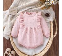 Body tricoté à manches longues et col ras du cou pour bébé fille, élégant et à la mode, idéal pour l'automne et l'hiver, rose, polyvalent, pour le quotidien, les loisirs, l'extérieur et les voyages. 6