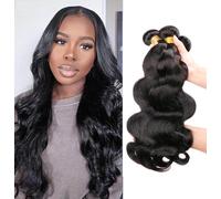 Body Wave Human Hair 3 Bundles 100% Unprocessed Human Hair Body Wave Bundles Natural Black Color Double Weft Extension Human Hair 3 Bundles（12 14 16）for Black Women