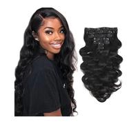 Body Wave Human Hair Clip in Hair Extensions Natural Black Color Full Head Brazilian Virgin Hair 120 Gram for Women Installation et enlèvement faciles(24inches)