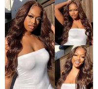 Body Wave Human Hair Wig #4 Chocolate Brown Lace Front Wigs 13x6 HD Transparent Swiss Lace Frontal Wig 34 Inch Long Glueless Wig for Women Wear and Go