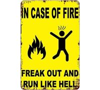 Bodyard Plaque en métal vintage avec inscription « Case of Fire Freak Out and Run Like Hell » - Décoration murale rétro - Peinture en fer pour la maison, la cuisine, le café, le pub - 14 x 20 cm
