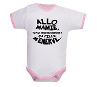 bodybebepersonnalise.fr Body bébé fille manche courte - Allo Mamie- Bodies Mamie - T. 0 à 24 mois - blanc/rose, 0-3 mois
