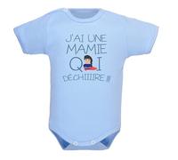 bodybebepersonnalise.fr Body bébé manches courtes mamie qui déchire, 100% coton extra doux, texte rigolo, vêtement fille et garçon - bleu clair, 12-18 mois
