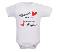 bodybebepersonnalise.fr Body enfant, brassière bébé, bodies fille et garçon, maman, mère, demande en mariage, papa, père, cadeau, surprise - blanc, 12-18 mois