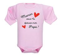 bodybebepersonnalise.fr Body enfant, brassière demande en mariage, papa, maman, heureux évènement, cadeau, surprise, bébé - Rose clair, 0-3 mois