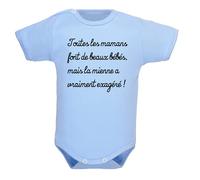 bodybebepersonnalise.fr Body enfant, brassière manches courtes, bébé, fille, garçon, cadeau de naissance, humour, beau bébé, pressions à l’entrejambe - bleu clair, 0-3 mois