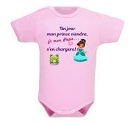 bodybebepersonnalise.fr Body fille, humour, brassière bébé rigolote, message, prince charmant, princesse, scratch au cou, enfant, cadeau de naissance - Rose clair, 6-12 mois