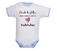 bodybebepersonnalise.fr Body garçon, bodies bébé, brassière enfant, manches courtes, maman, mère, fête des mères, cadeau, cadeau de naissance - blanc/bleu, 3-6 mois