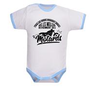 bodybebepersonnalise.fr Body manches courtes, bodies MC, fille et garçon, humour, motard, texte marrant, excellente qualité, extra doux - blanc/bleu, 3-6 mois
