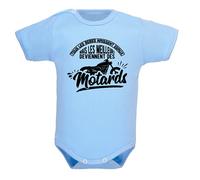 bodybebepersonnalise.fr Body manches courtes, bodies MC, fille et garçon, humour, motard, texte marrant, excellente qualité, extra doux - bleu clair, 0-3 mois