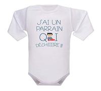 bodybebepersonnalise.fr Body manches longues parrain qui déchire fille et garçon, vêtement pour enfant, cadeau de naissance - blanc, 0-3 mois
