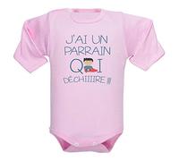 bodybebepersonnalise.fr Body manches longues parrain qui déchire fille et garçon, vêtement pour enfant, cadeau de naissance - Rose clair, 18-24 mois