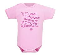 bodybebepersonnalise.fr Body message papa - Un jour mon prince viendra - Papa - un jolie cadeau pour papa - Rose clair, 0-3 mois