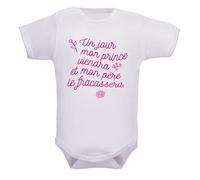 bodybebepersonnalise.fr Body message papa - Un jour mon prince viendra - Papa - un jolie cadeau pour papa - blanc, 6-12 mois