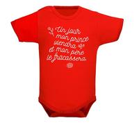 bodybebepersonnalise.fr Body message papa - Un jour mon prince viendra - Papa - un jolie cadeau pour papa - Rouge, 3-6 mois