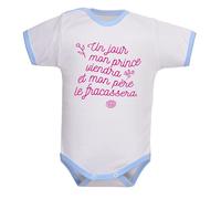 bodybebepersonnalise.fr Body message papa - Un jour mon prince viendra - Papa - un jolie cadeau pour papa - blanc/bleu, 6-12 mois