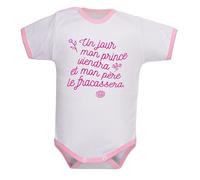 bodybebepersonnalise.fr Body message papa - Un jour mon prince viendra - Papa - un jolie cadeau pour papa - blanc/rose, 6-12 mois