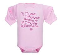 bodybebepersonnalise.fr Vêtement fille, manches longues, body enfant, 100% coton, humour papa, prince charmant - Rose clair, 3-6 mois
