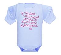 bodybebepersonnalise.fr Vêtement fille, manches longues, body enfant, 100% coton, humour papa, prince charmant - bleu clair, 3-6 mois