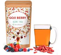 Bodyblooms Tisane draineur naturel avec des morceaux à la mûres et baies de goji. Délicieux thé et infusions parfumé. Thé en vrac de 100gr. Gojiberry tea - the detox infusion minceur slim