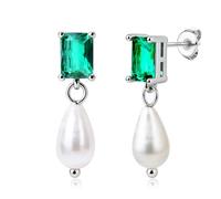 BodyBonita Boucle d'Oreille Perle, Boucles d'Oreilles Pendantes en Tige Argent Sterling 925, Boucle d'Oreille Femme Hypoallergéniques Feuille de Ginkgo, Bijoux de Mode Couleur Argent Pearl-Emerald