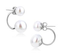 BodyBonita Boucle d'Oreille Perle, Boucles d'Oreilles Pendantes en Tige Argent Sterling 925, Boucle d'Oreille Femme Hypoallergéniques Feuille de Ginkgo, Bijoux de Mode Couleur Argent Pearl-Jackets