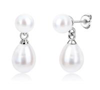 BodyBonita Boucle d'Oreille Perle, Boucles d'Oreilles Pendantes en Tige Argent Sterling 925, Boucle d'Oreille Femme Hypoallergéniques Feuille de Ginkgo, Bijoux de Mode Couleur Argent Stud-Double