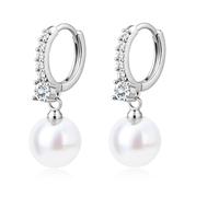 BodyBonita Boucle d'Oreille Perle, Boucles d'Oreilles Pendantes en Tige Argent Sterling 925, Boucle d'Oreille Femme Hypoallergéniques Feuille de Ginkgo, Bijoux de Mode Couleur Argent CZ-Hoop