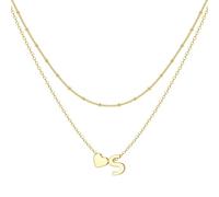 BodyBonita Collier Femme avec Initiale S en Cœur Forme - Colliers Délicat en Plaqué Or 16 Carats avec Petit Cœur et Monogramme Personnalisé Collier Femme Fantaisie Bijoux Tendance