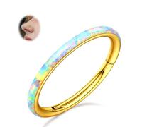 BodyBonita Côté Blanc Opale Septum Piercing Nez - 18G Anneaux de Nez à Charnière en Acier Chirurgical 316L Femmes Anneaux Septum Conch Helix Daith Bijoux Piercing Or 8mm