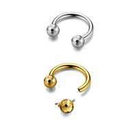 BodyBonita G23 Titane Fer à Cheval Piercing Septum - 2 Pièces Anneaux de nez Circulaires Bijoux de Septum Piercing de Nez Lèvre Conch Helix Rook Boucle D'oreille Or Argent 16G 10mm