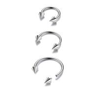 BodyBonita G23 Titane Fer à Cheval Piercing Septum - 3 Pièces Anneaux de nez Pointes Bijoux de Septum Piercing de Nez Lèvre Conch Helix Rook Boucle D'Argenteille Argent 20G 8/10/12mm