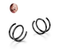 BodyBonita Lot de 2 Pièces en Acier Inoxydable 316L Adouci Double Cerceau Piercing Nez pour Piercing Simple 22G Anneaux de Nez en Spirale Torsadés Pliables pour Femmes 10 mm Noir