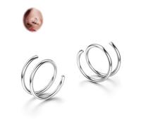 BodyBonita Lot de 2 Pièces en Acier Inoxydable 316L Adouci Double Cerceau Piercing Nez pour Piercing Simple 20G Anneaux de Nez en Spirale TArgentsadés Pliables pour Femmes 10 mm Noir