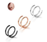BodyBonita Lot de 3 Pièces en Acier Inoxydable 316L Adouci Double Cerceau Piercing Nez pour Piercing Simple 18G Anneaux de Nez en Spirale TArgentsadés Pliables pour Femmes 10 mm Mixte Gauche