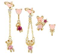 BodyBonita Lot de 5 Boucles D'oreilles Femme en Plaquées Or 18 Carats - Boucles D'oreilles Pendantes Hypoallergéniques en Argent Sterling, Motif Ours Rose Piercing Oreille Bijoux Femme