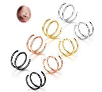 BodyBonita Lot de 8 Pièces en Acier Inoxydable 316L Adouci Double Cerceau Piercing Nez pour Piercing Simple 22G Anneaux de Nez en Spirale TArgentsadés Pliables pour Femmes 8 mm Mixte