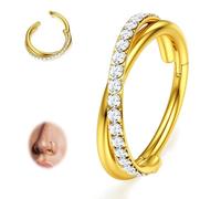BodyBonita Piercing Nez Anneaux avec CZ - Acier Chirurgical 316L 18G Bijoux de Piercing Conch Septum Boucle d'Oreille pour Femmes Cartilage Helix Rook Tragus Daith 10 mm 14K Or Anneaux Entrelacés