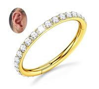 BodyBonita Piercing Nez Anneaux avec CZ - Acier Chirurgical 316L 18G Bijoux de Piercing Conch Septum Boucle d'Oreille pour Femmes Cartilage Helix Rook Tragus Daith 8 mm 14K Or