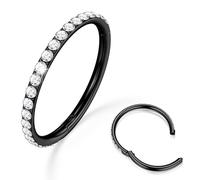 BodyBonita Piercing Nez Anneaux avec CZ - Acier Chirurgical 316L 18G Bijoux de Piercing Conch Septum Boucle d'Oreille pour Femmes Cartilage Helix Rook Tragus Daith 8 mm Noire