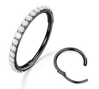 BodyBonita Piercing Nez Anneaux avec CZ - Acier Chirurgical 316L 20G Bijoux de Piercing Conch Septum Boucle d'Oreille pour Femmes Cartilage Helix Rook Tragus Daith 10 mm Noire