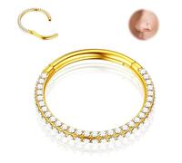 BodyBonita Piercing Nez Anneaux avec CZ Sur Trois Faces - Acier Chirurgical 316L 16G Bijoux de Piercing Conch Septum Boucle d'Oreille pour Femmes Cartilage Helix Rook Tragus Daith 10 mm 14K Or