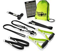BodyCROSS Sling Trainer Haut de Gamme - Sangles de Suspension Certifiées avec Poster d’Exercices, Programme d’Entraînement 10 Semaines, Fixations de Porte, Espaceur & Boucle d’Attache