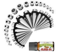 BodyJ4ou 37pc Kit d'tirement de l'oreille - Garges dbutants 14g-00g Set de dmarrage - Aftercare jojoba huile - acier parcelles vis Fix de tu
