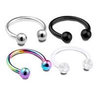 bodyjewellery Lot de 4 boucles d'oreilles en forme de fer à cheval 16 g pour cartilage, septum, lèvre, sourcil, hélix, boule en acier anodisé rose - 10 mm