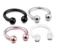 bodyjewellery Lot de 4 piercings circulaires en acier anodisé pour septum, lèvre, sourcils, hélix, 16 g, 8 mm