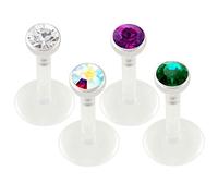 bodyjewellery Lot de 4 piercings de labret 16 g 1/4 Bioflex à filetage interne pour tragus Marilyn Snake B AM EM
