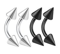 bodyjewellery Lot de 4 piercings incurvés pour cartilage, lèvre, tragus, sourcil, hélix, conque, daith, noir, 16 g, Acier allié