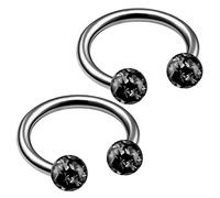 Bodyjewelrytrend B2B2CU Lot de 2 piercings circulaires en titane G23 pour oreille, lèvre, sourcil, tragus, nez, serpent, septum, cartilage, morsure, titane, cristal, métal